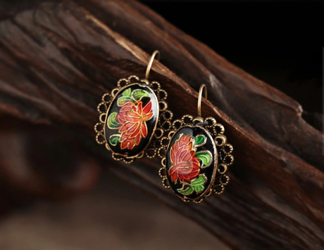 簡(jiǎn)約耳扣，復(fù)古景泰藍(lán)耳環(huán)首飾