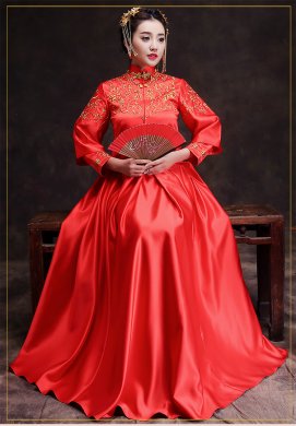 時尚簡約中式禮服，復古家佳樂文學新娘禮服