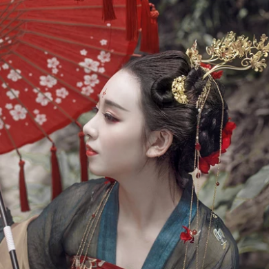 嬌艷紅裙帶紅傘頭像，唯美古風(fēng)女子頭像