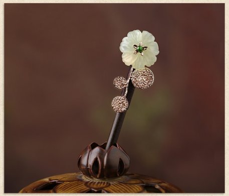 古典盤(pán)發(fā)玉花珠釵，古風(fēng)岫玉發(fā)釵發(fā)簪頭飾