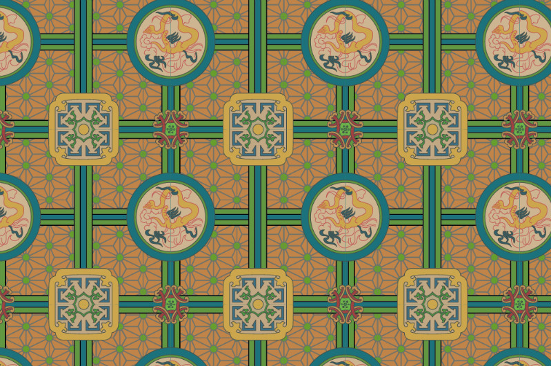 中國(guó)傳統(tǒng)織錦復(fù)古圖案與配色，矢量素材AI圖片