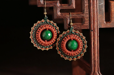 陌上楓紅耳環(huán)，復古圓圈耳墜首飾