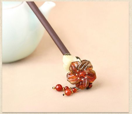家佳樂(lè)文學(xué)琉璃花朵發(fā)簪盤發(fā)木簪子頭飾