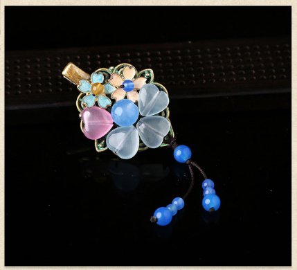 優(yōu)雅復(fù)古發(fā)夾，藍(lán)色彩玉發(fā)夾頭飾