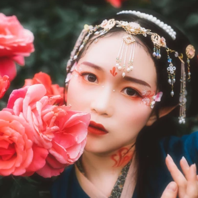 花間賞花女生頭像，唯美古風(fēng)真人頭像