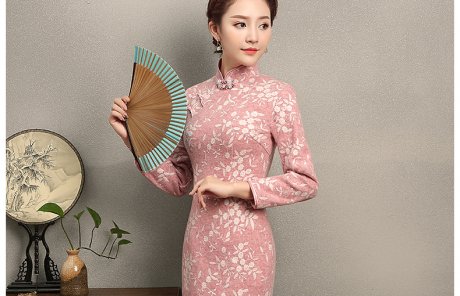 蒂香中長款旗袍，粉嫩清純旗袍裙