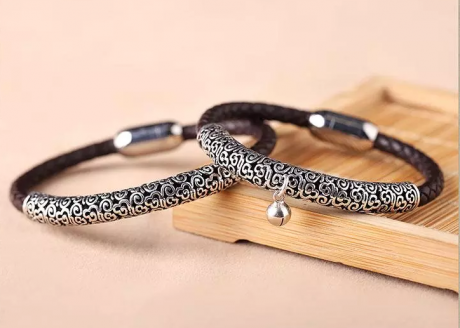 家佳樂文學古風牛皮情侶手環(huán)手鏈簡約銀首飾