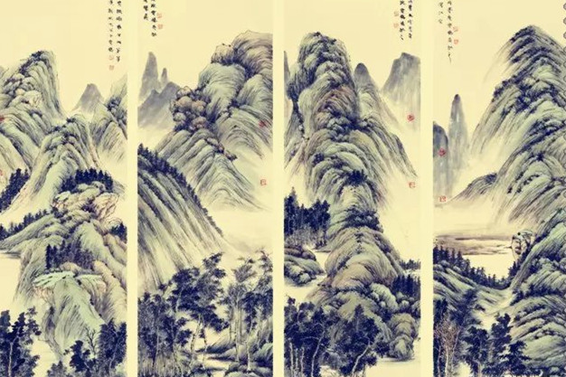 水墨四條屏山水花鳥(niǎo)國(guó)畫(huà)欣賞（一）