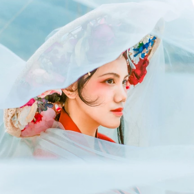 花樣紅衣女子頭像，唯美古風(fēng)真人頭像