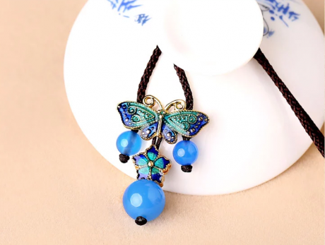 蝴蝶景泰藍項鏈藍色鎖骨鏈民族風(fēng)首飾