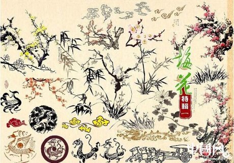 家佳樂文學水墨梅花PSD分層素材