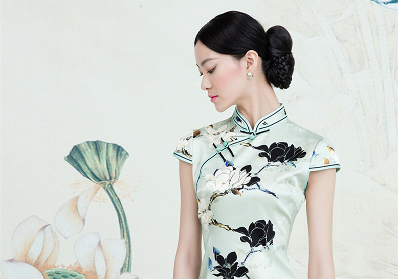 家佳樂(lè)文學(xué)蠶絲復(fù)古玉蘭花旗袍春夏款