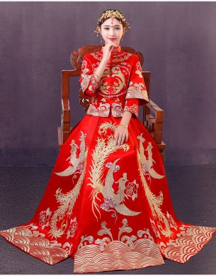 時尚家佳樂文學(xué)中式禮服，精美奢華刺繡新娘禮服