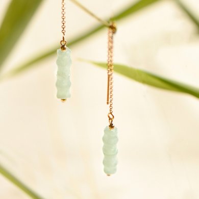 知竹系列耳環(huán)，天然竹節(jié)翡翠9K金耳針首飾