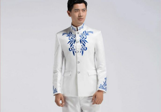 立領刺繡中山裝圖片