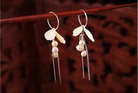 貝殼珍珠耳墜，白色簡約耳圈耳環(huán)首飾