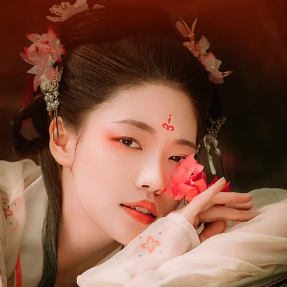 花間佳人帶傘女生頭像，唯美古風(fēng)真人頭像