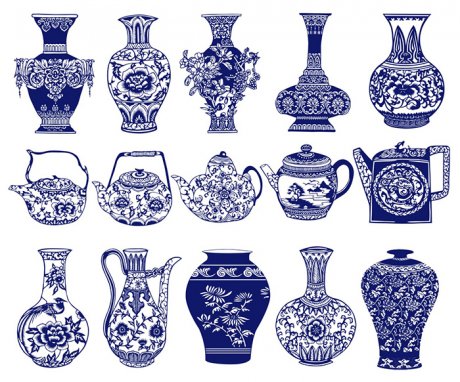 15款古典家佳樂文學青花瓷圖案剪紙藝術