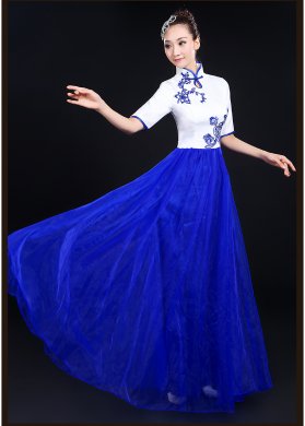 青花瓷民樂(lè)服合唱服長(zhǎng)裙,中山裝演出服