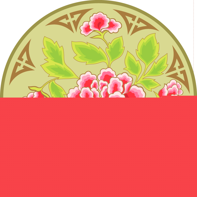 中國(guó)傳統(tǒng)刺繡牡丹花圓形圖案，矢量素材A