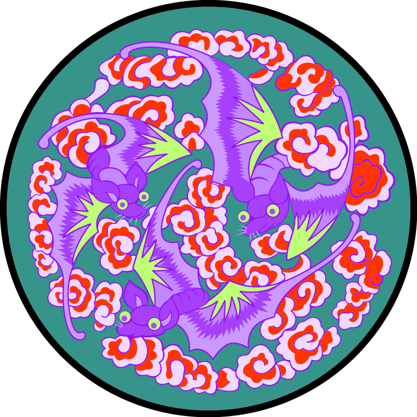 中國(guó)傳統(tǒng)刺繡吉祥多福圓形圖案，矢量素材