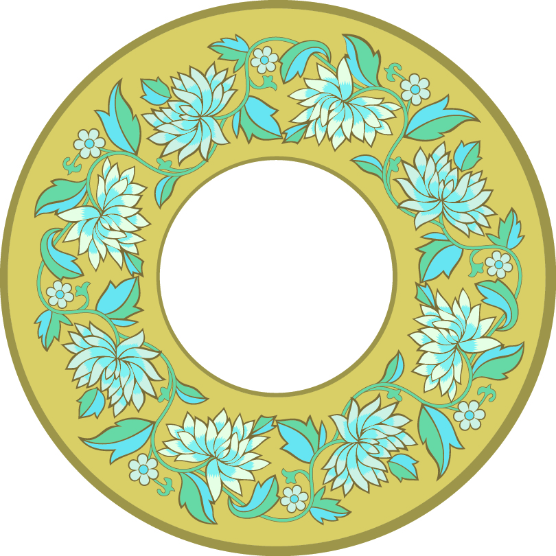 中國(guó)傳統(tǒng)刺繡蓮花圓形圖案，矢量素材AI圖片