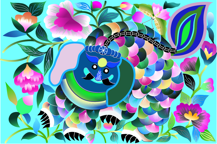 中國(guó)傳統(tǒng)刺繡吉祥動(dòng)物圖案，矢量素材