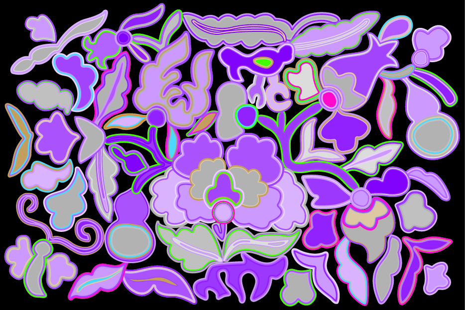 中國(guó)傳統(tǒng)刺繡花好月圓圖案，矢量素材