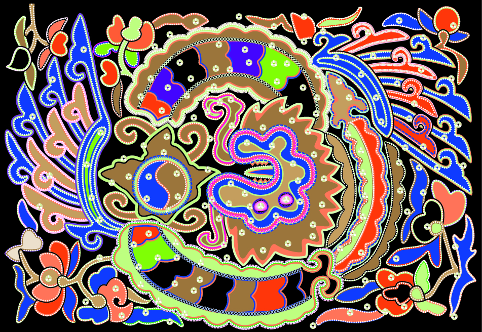 中國傳統(tǒng)刺繡龍鳳呈祥圖案，矢量素材