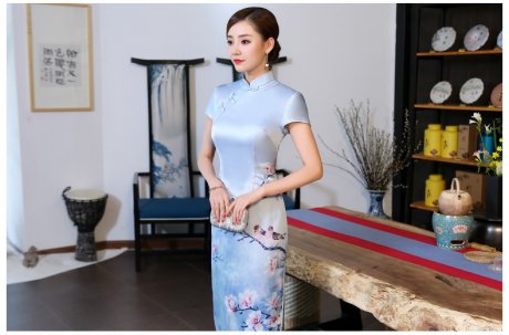 優(yōu)雅蘭花藍(lán)色旗袍，淡雅清新旗袍裙