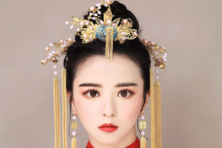 純手工精致金色流蘇發(fā)簪，新娘古風頭飾