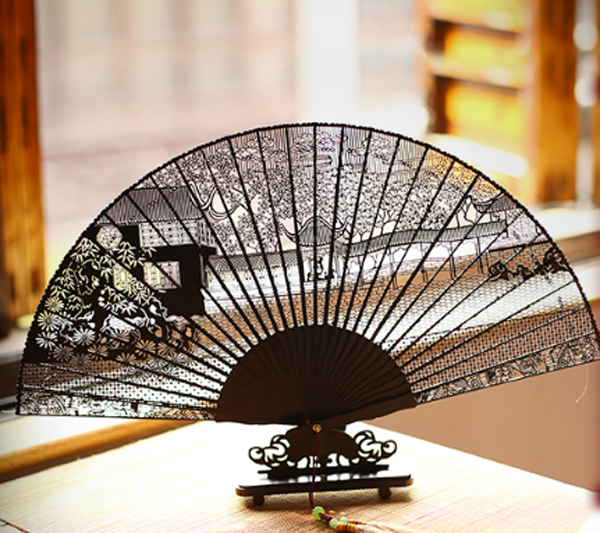 家佳樂文學(xué)雕花黑檀烏木折扇圖片