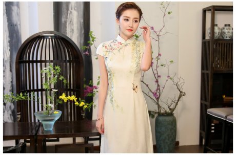 綠盈柳絲繡花旗袍，清新唯美旗袍裙