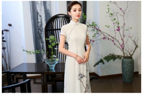 白玉嬌旗袍，復(fù)古素雅旗袍裙