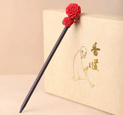 家佳樂文學(xué)漆雕花朵民族風(fēng)紅色簪子新娘頭飾