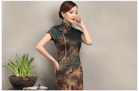 家佳樂文學(xué)仙鶴飛舞旗袍，優(yōu)雅古典修身旗袍裙