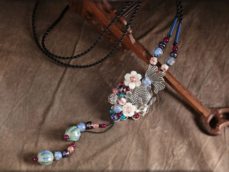 魚(yú)游四海靜聽(tīng)花開(kāi)，魚(yú)吊墜項(xiàng)鏈毛衣鏈