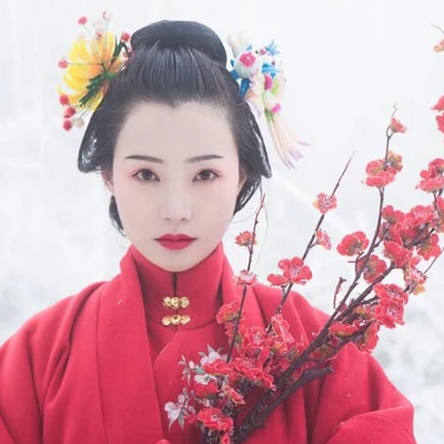 梅花雪紅衣女生頭像，唯美古風(fēng)真人頭像