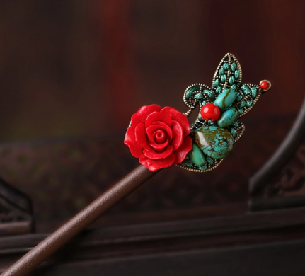 家佳樂文學古典盤發(fā)發(fā)飾玫瑰花新娘頭飾簪子