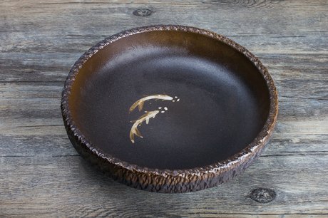 六款復(fù)古手工雙魚(yú)圖案粗陶茶洗水盂