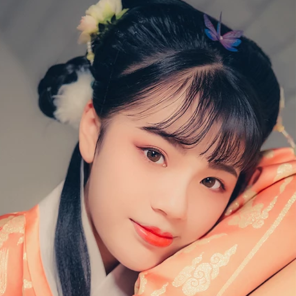 淡橘色漢服少女頭像，唯美古風真人頭像
