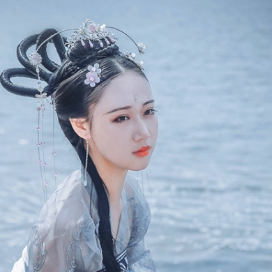 兩組齊胸襦裙?jié)h服女子頭像，唯美古風(fēng)真人頭像