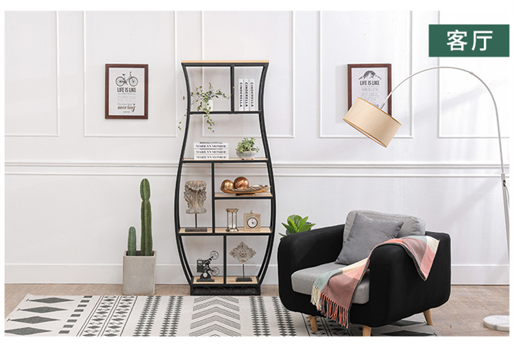 書架鐵藝展示架復(fù)古博古架，創(chuàng)意置物架隔斷多