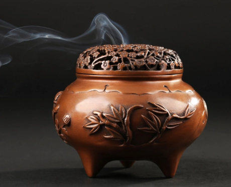 四季花卉香爐，鏤空仿古紫銅熏香爐