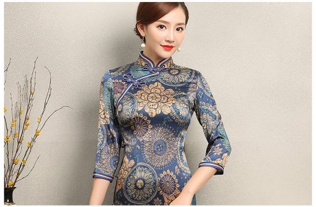 花若優(yōu)雅旗袍，圓形印花旗袍裙