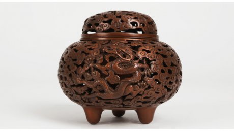 龍鳳呈祥鏤空熏香爐，仿古紫銅檀香爐