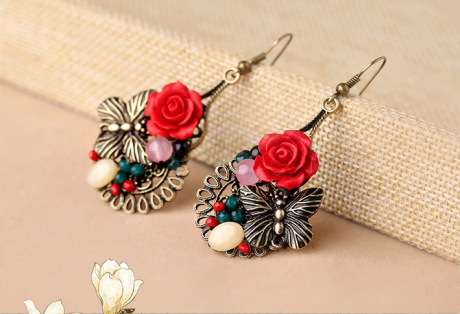 家佳樂(lè)文學(xué)典雅新娘首飾文藝氣質(zhì)玫瑰耳環(huán)