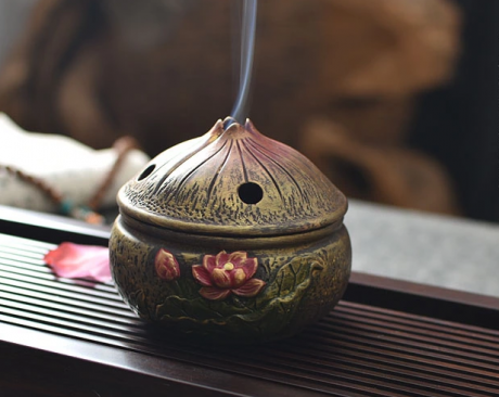 仿古蓮花檀香盤，禪意陶瓷香爐